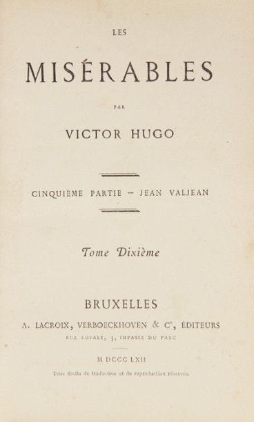 HUGO (Victor). Les Misérables. Bruxelles,...