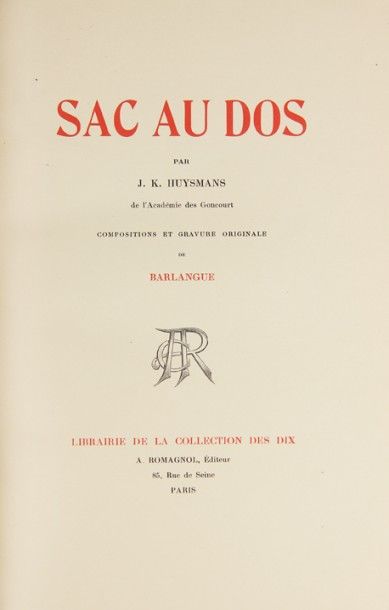 HUYSMANS (J. K.). Sac au dos. Paris, Librairie...