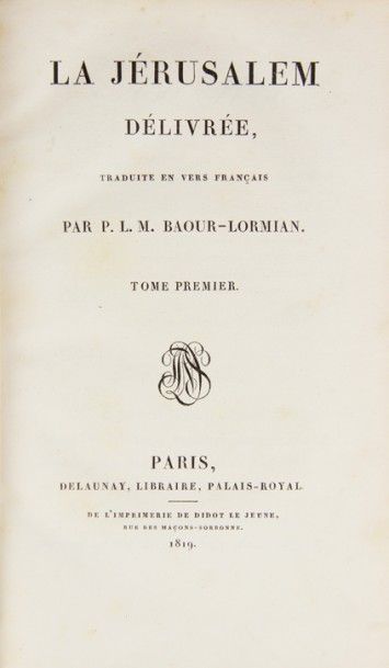 LE TASSE. La Jérusalem délivrée. Traduite...