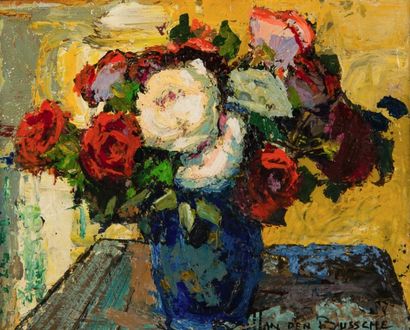 VAN DER BUSSCHE.
Bouquet de fleurs.
Huile...