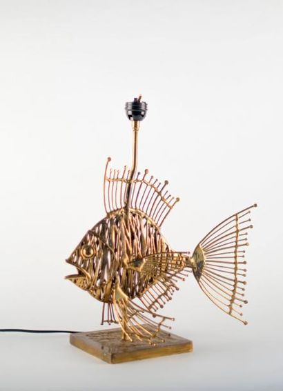 P. MAS ROSSI (XXe). Pied de lampe poisson...