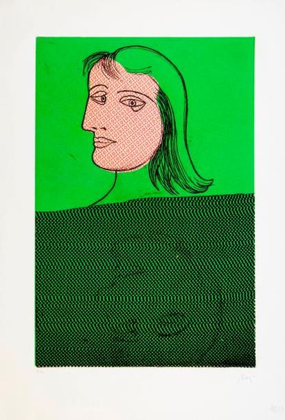 Enrico BAJ (1924-2003). Tête de femme. Eau-forte...