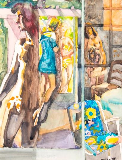 Georges MANILLIER (1906-1981). Femmes. Aquarelle,...