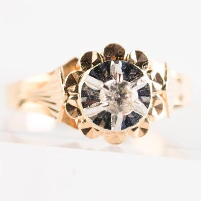 Bague or jaune 750 millièmes (18K) et diamant...