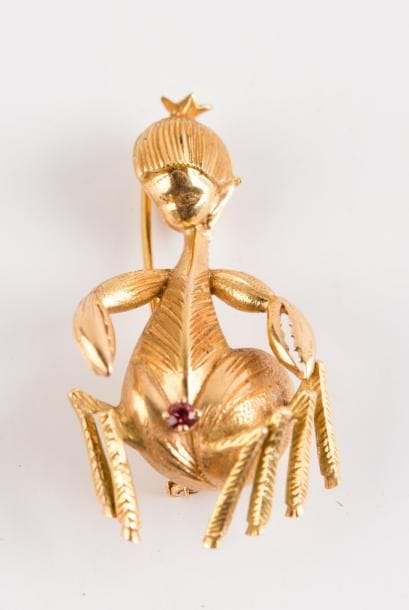 Broche homard en or jaune 750 millièmes (18K)...