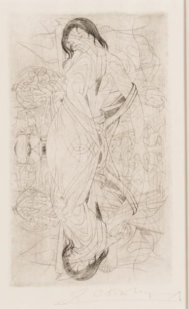 Femme debout. Eau-forte signée en bas. Circa...