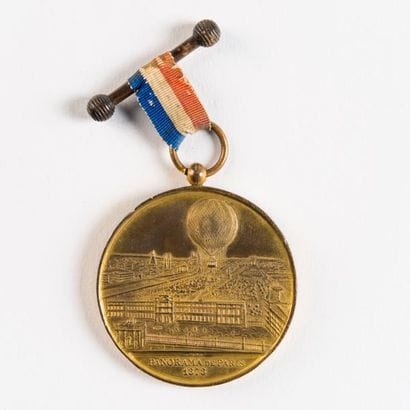 Aérostation. Médaille en bronze doré Panorama...