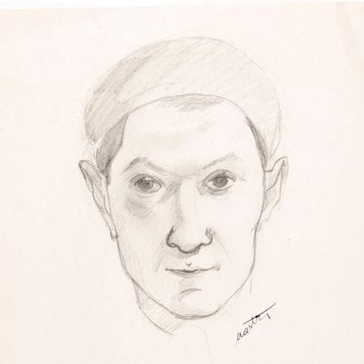 Lot de trois dessins: Portrait d'homme, Paysage,...