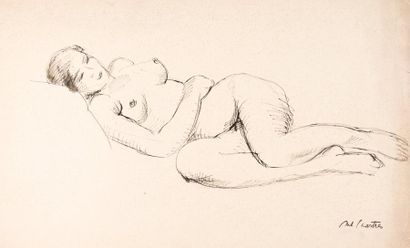 Lot de trois dessins: Portrait d'homme, Paysage,...