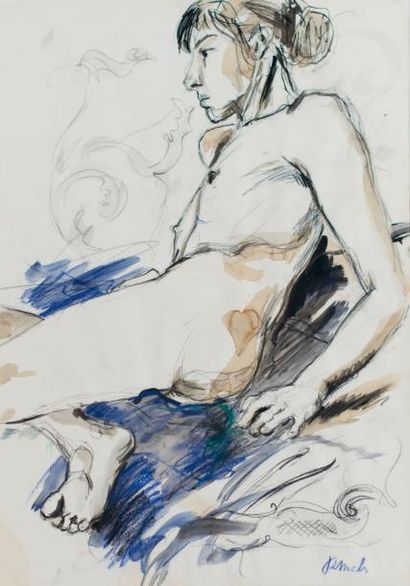 René MELS (1909-1977)
Nu allongé. Lavis et...