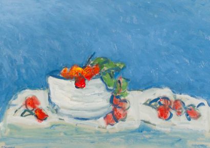 Régis BERNARD (Né en 1932)
Pot et cerises.
Huile...