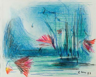 Louis THOMAS (1892-1989)
Paysage au bateau.
Dessin,...