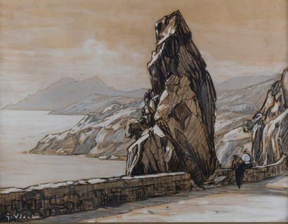 Gustave VIDAL (1895-1966)
Route animée, montagnes...