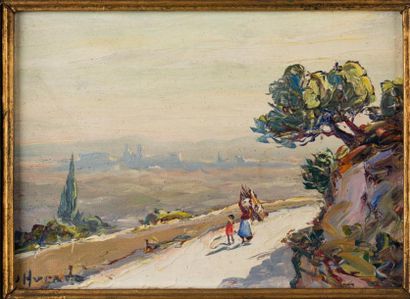 J. HU
Vue d'Avignon le matin.
Huile sur panneau,...