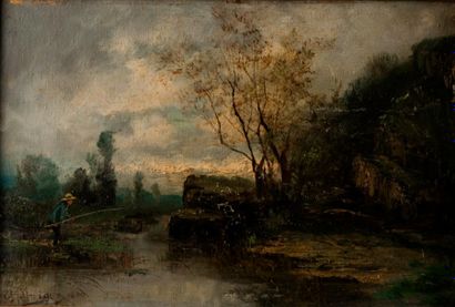Théodore LÉVIGNE (1848-1912). 
Pêcheur. Huile...