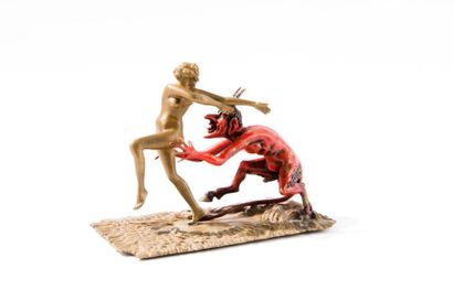 Bronze de Vienne. Diable poursuivant la belle,...