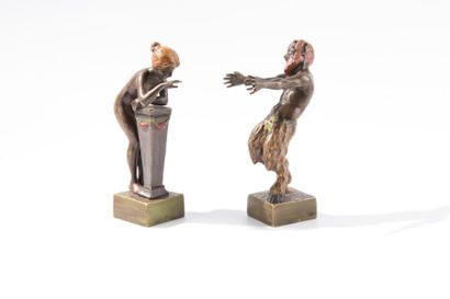 Bronze de Vienne. Satyre et Nymphe. Deux...