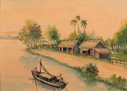 INDOCHINE, XXème siècle. Les pêcheurs sur...