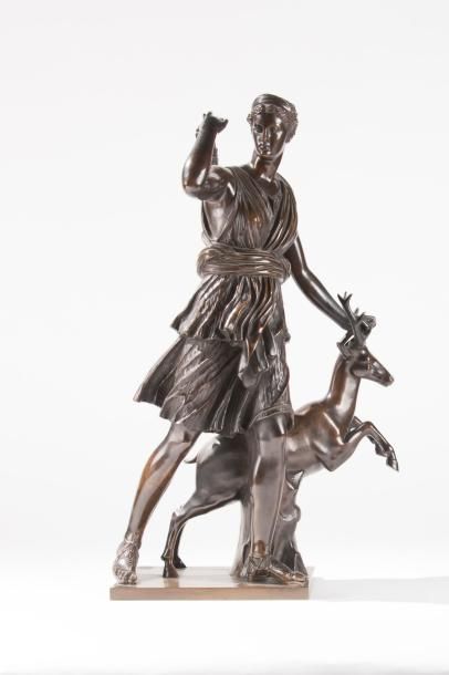 Diane chasseresse. Sujet en bronze, Barbedienne...