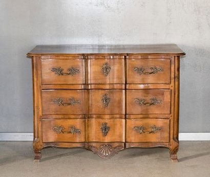 Commode à façade arbalète en bois naturel,...