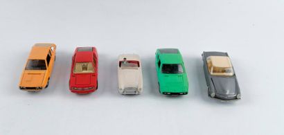 Dinky Toys France, lot de 5 voitures :Renault...