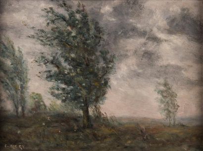 Émile MERY (XXème)
Arbre sous l'orage.
Huile...