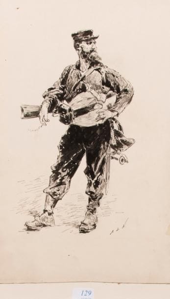 Alfred DE NEUVILLE (XX)
Soldat au repos.
Encre...