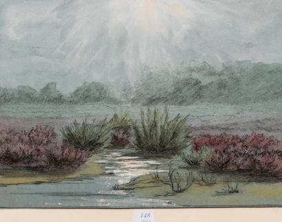 Léon BENOIT (1891-1907)
Bruyère en fleur.
Aquarelle...