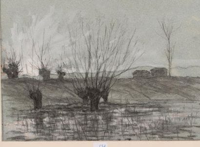Léon BENOIT (1891-1907)
Etang en hiver.
Fusain...