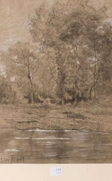 Léon BENOIT (1891-1907)
Etang au printemps.
Fusain,...