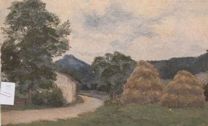 Léon BENOIT (1891-1907)
Les meules de foins.
Huile...