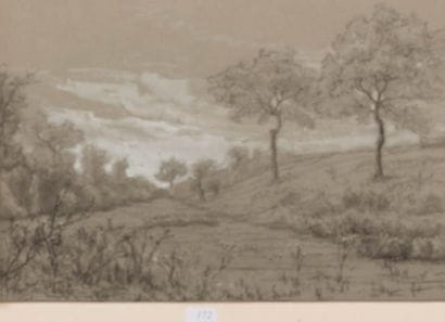 Léon BENOIT (1891-1907)
Paysage au printemps.
Fusain...