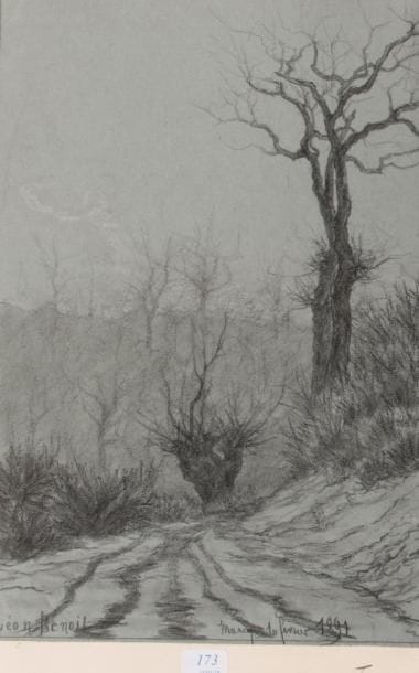 Léon BENOIT (1891-1907)
Paysage d'arbre l'hiver.
Fusain,...