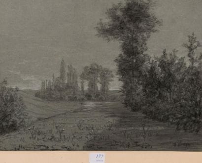 Léon BENOIT (1891-1907)
Paysage d'hiver.
Fusain...