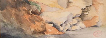 Henri Edmond CROSS (1856-1910)
Etude de rochers.
Aquarelle,...