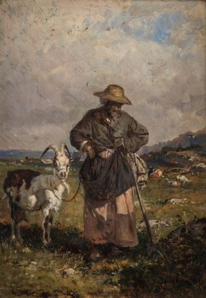 *Louis GUY (1824-1888)
Bergère et sa chèvre.
Huile...