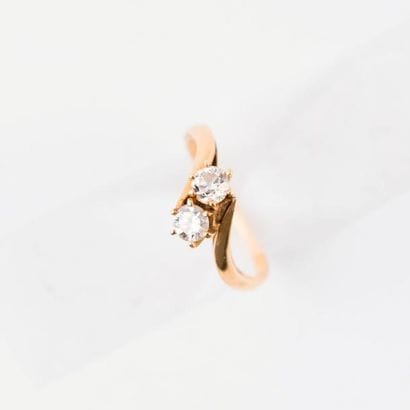 Bague Toi et Moi, monture moderne en or 18...
