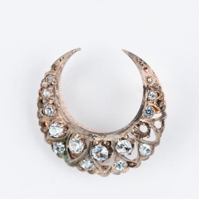 Broche quart de lune en or jaune et argent...