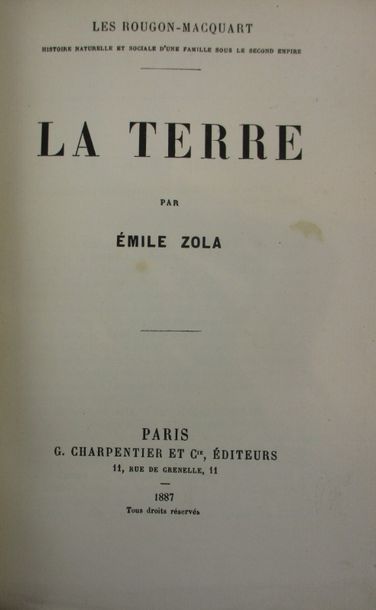 ZOLA (Emile).
La terre. Paris, Charpentier,...