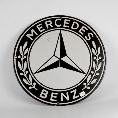 Tôle émaillée ronde « Mercedes Benz » noire...