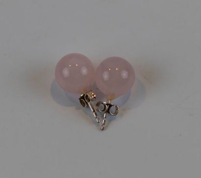 Paire de puces d'oreilles en quartz rose,...
