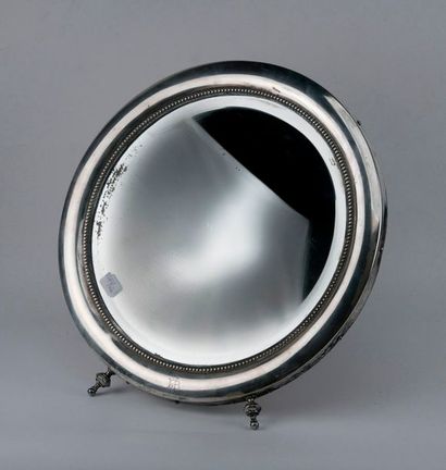Miroir rond de coiffeuse monté en argent,...