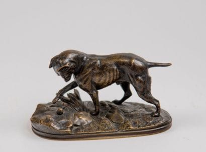 Joseph CHEMIN (1825-1901). Dogue et escargot....