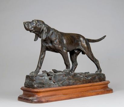 Léon BUREAU (1866-1906). Chien en bronze,...
