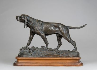 Léon BUREAU (1866-1906). Chien en bronze,...