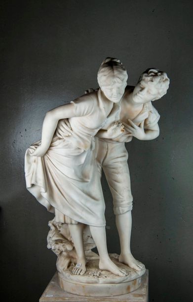 Scène pastorale, berger et bergère. Sujet...