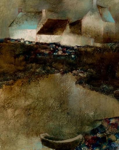 Daniel GELIS (1942).Paysage des bords de...