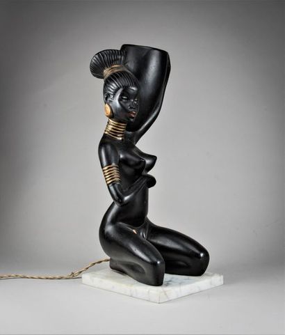 Lampe à poser en céramique noire, africaine...