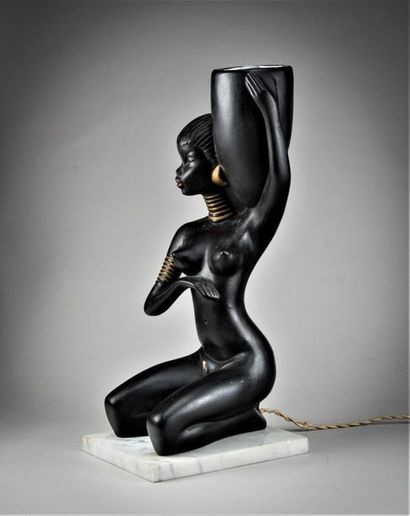 Lampe à poser en céramique noire, africaine...