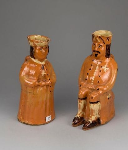 MIDI. 
Deux pots Jacquot émaillés orangé...